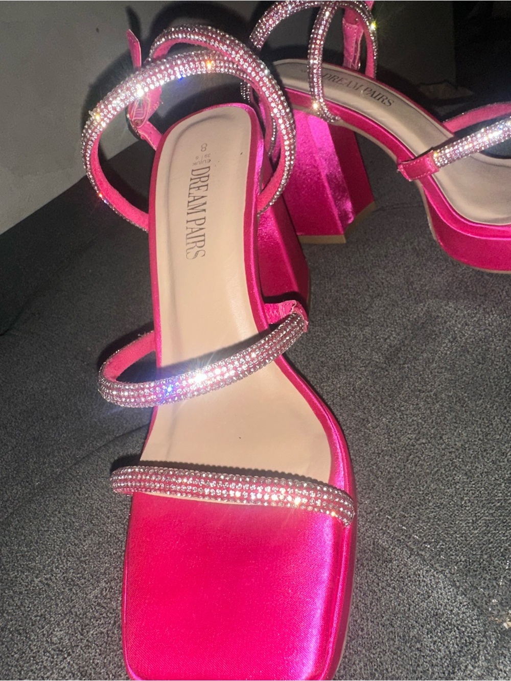 Dream Pairs Hot Pink Rhinestone Block Heel Sandals